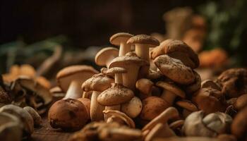 Frais cèpes champignons, une gourmet ingrédient pour en bonne santé en mangeant repas généré par ai photo