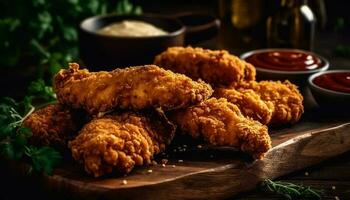 Profond frit poulet ailes avec sarriette sauce, une pub préféré généré par ai photo