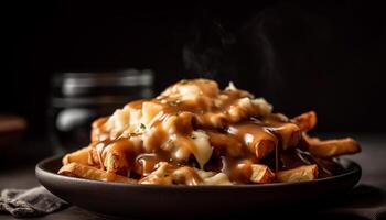 une fait maison cuit biscuit indulgence sur une rustique en bois assiette généré par ai photo