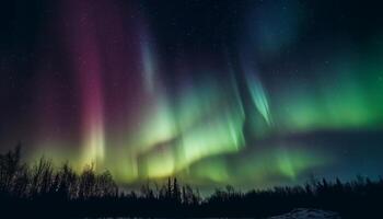 nuit ciel illuminé par vibrant multi coloré aurore plus de neigeux paysage généré par ai photo