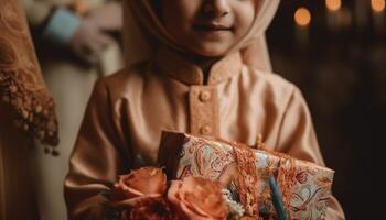 une content famille enveloppé dans hiver joie, célébrer traditions à l'intérieur généré par ai photo