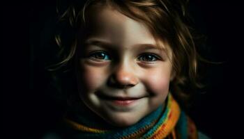 un mignonne garçon avec une à pleines dents sourire à la recherche à caméra généré par ai photo