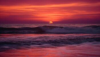 le tranquille scène de le le coucher du soleil plus de le l'eau bord généré par ai photo