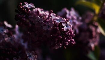 Frais lilas fleurir, violet pétales, vert feuilles, beauté dans la nature généré par ai photo