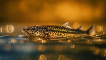 tranquille le coucher du soleil reflète Naturel beauté de multi coloré poisson nager sous-marin généré par ai photo