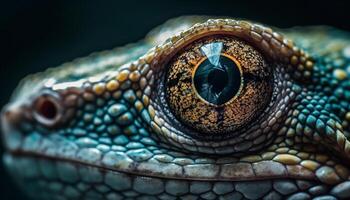 le cornu crapaud Jaune œil en regardant, dans tropical forêt tropicale généré par ai photo