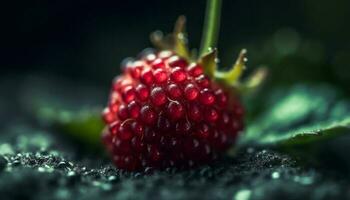 juteux baie des fruits sur une brillant vert feuille, rafraîchissant été casse-croûte généré par ai photo