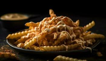 croquant fait maison français frites, Profond frit à la perfection, prêt à manger indulgence généré par ai photo