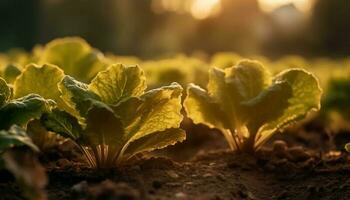 Frais biologique salade avec mûr Jaune fruit dans rétro-éclairé Prairie généré par ai photo