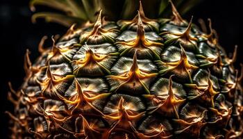 Frais ananas, tranchant les épines, à pointes feuille, tropical été rafraîchissement généré par ai photo