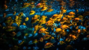 une école de multi coloré poisson nager dans une vibrant récif généré par ai photo