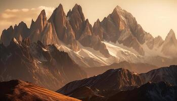 majestueux Montagne de pointe silhouettes retour allumé par bleu lever du soleil ciel généré par ai photo