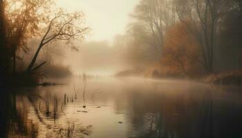 le brumeux l'automne forêt reflète Naturel beauté dans tranquille silence généré par ai photo