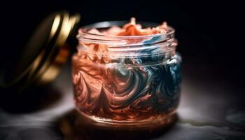 Frais biologique fruit dans verre pot, une sucré dessert traiter généré par ai photo