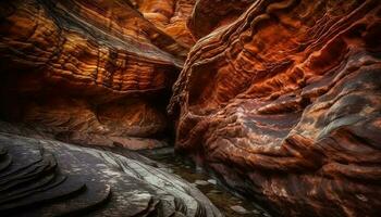 écoulement l'eau sculpte majestueux grès courbes dans antilope canyon, été aventure généré par ai photo