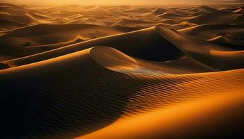 tranquille scène de majestueux le sable dunes dans aride Afrique généré par ai photo