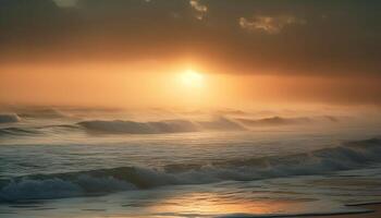 le tranquille scène de le Soleil réglage plus de le littoral généré par ai photo