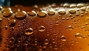 d'or Bière verse dans mousseux verre, rafraîchissant la soif sur pluvieux journée généré par ai photo