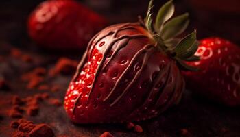 indulgent Chocolat plongé fraise, une sucré et Frais gourmet dessert généré par ai photo