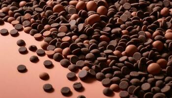 une tas de Chocolat pilules sur une texturé toile de fond modèle généré par ai photo