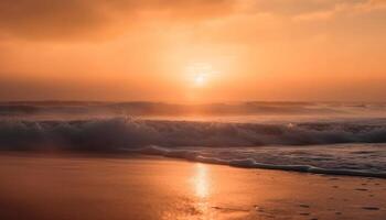 le d'or Soleil ensembles plus de le tranquille des eaux, reflétant beauté généré par ai photo