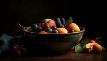 juteux fruit bol avec mûr baies et Frais Pomme tranches généré par ai photo