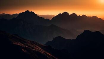 le majestueux Montagne intervalle silhouette contre le tranquille le coucher du soleil ciel généré par ai photo