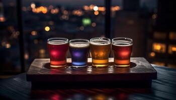 à le bar comptoir, une mousseux pinte verre signaux fête généré par ai photo