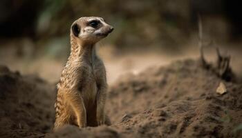 le alerte suricate, permanent dans bien posture, surveille le région sauvage généré par ai photo