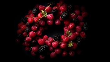 juteux baie des fruits sur en bois tableau, une en bonne santé été dessert généré par ai photo