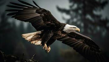 le majestueux chauve aigle, une symbole de américain patriotisme, monte en flèche généré par ai photo