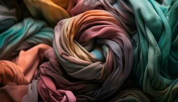 une vibrant rayé satin foulard, plié avec élégance et la créativité généré par ai photo