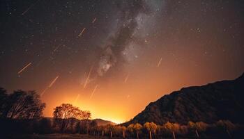 le laiteux façon illumine le nuit ciel, une majestueux Naturel phénomène généré par ai photo