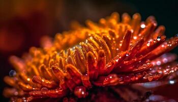 vibrant Jaune pétale avec rosée laissez tomber dans foncé forêt Contexte généré par ai photo