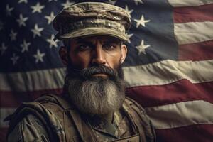gratuit photo militaire vétéran en portant américain drapeau fabriqué avec génératif ai