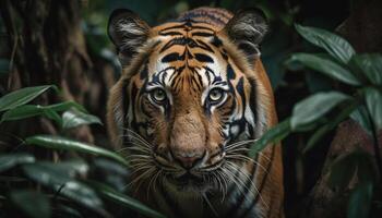majestueux tigre regarde agressivement dans le sauvage généré par ai photo