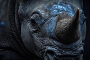 proche en haut de une rhinocéros avec ai généré. photo