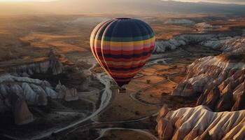 chaud air ballon aventure en volant plus de montagnes généré par ai photo