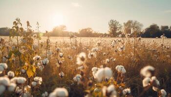 fleurs sauvages Floraison dans le tranquille Prairie le coucher du soleil généré par ai photo