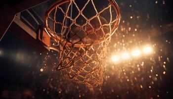 embrasé basketball cerceau illumine réussi compétition mouvement généré par ai photo