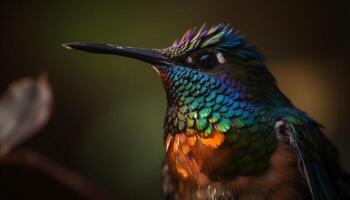 iridescent colibri se percher sur multi coloré branche généré par ai photo