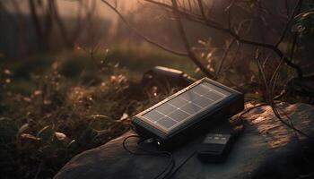 le coucher du soleil illumine la nature alternative Puissance la fourniture La technologie généré par ai photo