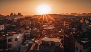 toit de Résidentiel bâtiment illumine paysage urbain crépuscule généré par ai photo