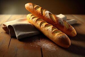 fraîchement cuit traditionnel français pain. génératif ai photo
