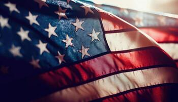 agitant américain drapeau proche en haut - patriotique symbole de liberté et unité - génératif ai photo