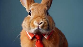duveteux lapin avec humour pose pour portrait studio généré par ai photo