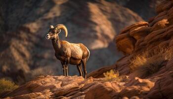 alpin ibex pâturage sur rocheux Montagne falaise généré par ai photo