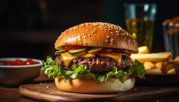 fusion Cheddar sur grillé du boeuf Burger repas généré par ai photo