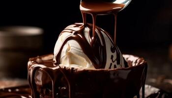 indulgent dessert foncé Chocolat truquer avec des fraises généré par ai photo
