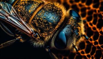 Jaune et noir rayé abeille dans concentrer généré par ai photo